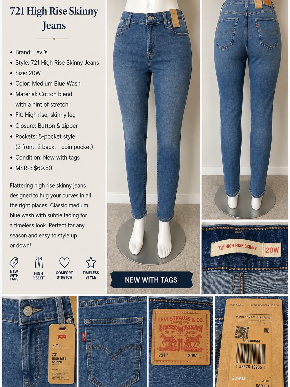 Levi's High Rise Skinny Jeans - Medium Blue Wash